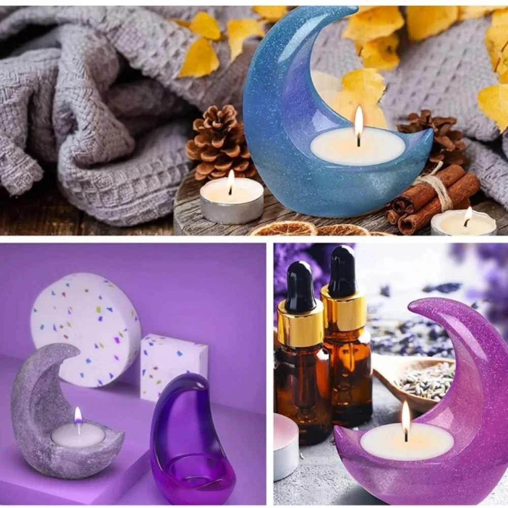 Candle Base 3D Moon Candlestick resin DIY Crystal Resin Half Moon home decor